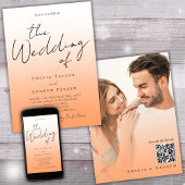 Invitation Peach Orange Fuzz Elegant Photo QR Code Mariage