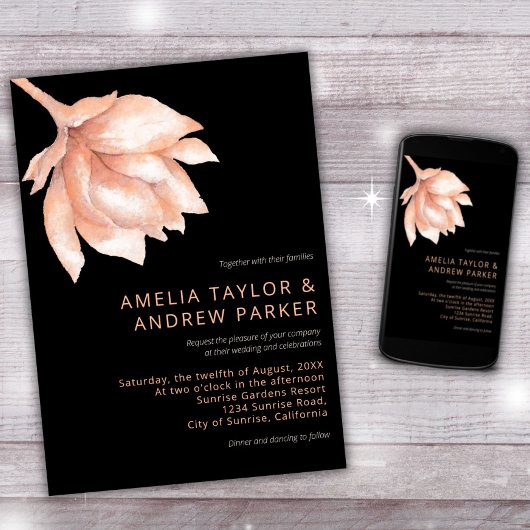 Invitation Peach Orange Fuzz Moderne Aquarelle Florale Mariag