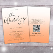 Invitation Peach Orange Fuzz Script Elegant QR Code Mariage