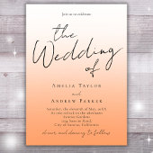 Invitation Peach Orange Fuzz Script Elegant QR Code Mariage