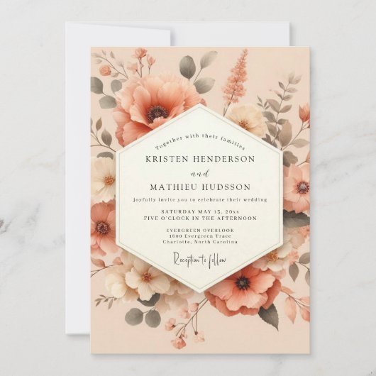 Invitation Peach Painterly Poppy Wedding (Devant)