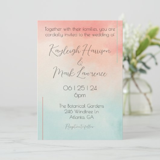 Invitation Peach Pastel Minimaliste Mariage romantique (Debout devant)