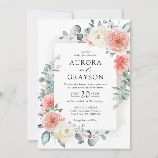 Invitation Peach Pastel Peach Pink FlorMariage (Devant)