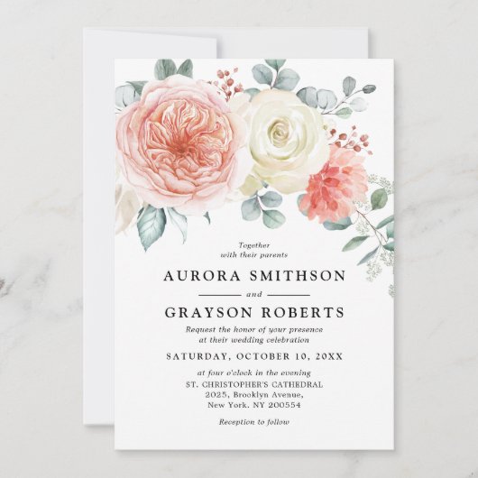 Invitation Peach Pastel Peach Pink FlorMariage (Devant)