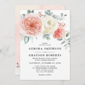 Invitation Peach Pastel Peach Pink FlorMariage (Devant / Derrière)