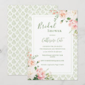 Invitation Peach Pastel rose Floral Elégante Fête des mariées (Devant / Derrière)