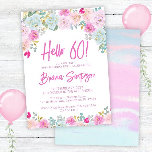 Invitation Peach Peach Rose Floral 60e fête d'anniversaire