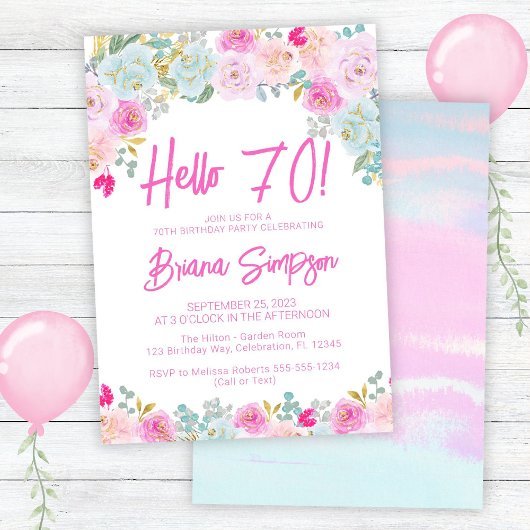 Invitation Peach Peach Rose Floral 70e fête d'anniversaire