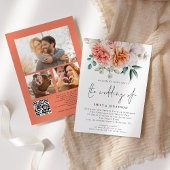 Invitation Peach Peonies Florals 3 Photos QR Code Mariage