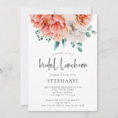 Invitation Peach Peonies Florals Bridal Luncheon Douche (Devant)