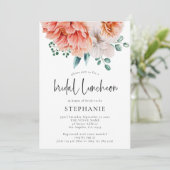 Invitation Peach Peonies Florals Bridal Luncheon Douche (Debout devant)