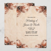 Invitation Peach Peony Flowers Vinage Rustique Mariage (Devant / Derrière)