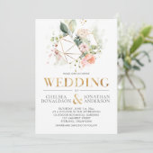 Invitation Peach Pink Aquarelle Florale Terrarium Mariage (Debout devant)