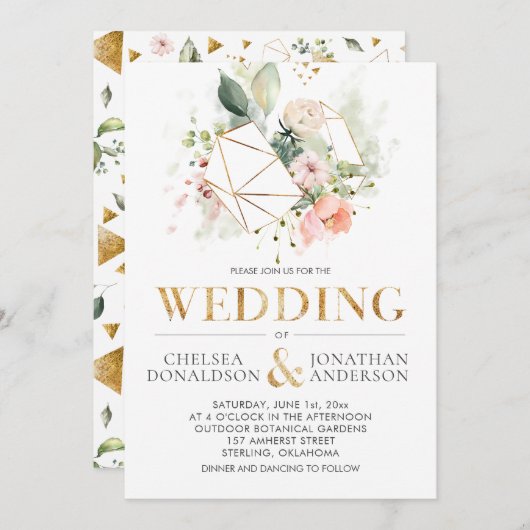 Invitation Peach Pink Aquarelle Florale Terrarium Mariage (Devant / Derrière)