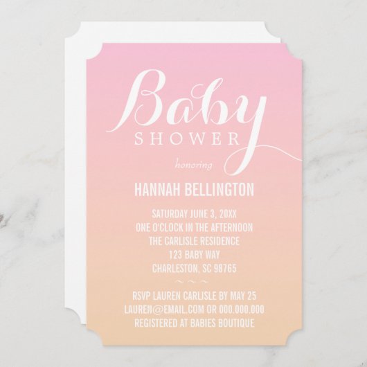 Invitation Peach & Pink Baby (Devant / Derrière)