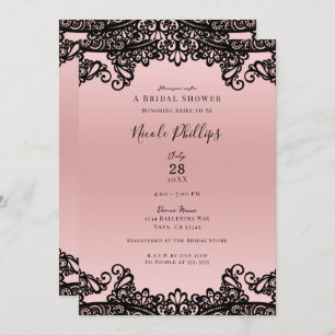 Invitation Peach Pink Black Enk dentelle élégante Fête des ma
