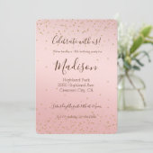 Invitation Peach Pink Blush Gold Glitz Confetti Étincelle (Debout devant)