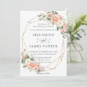 Invitation Peach Pink Blush Ivory Floral Mariage géométrique (Debout devant)
