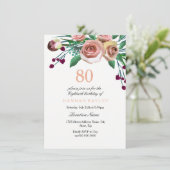 Invitation Peach Pink Burgundy Rose 80e anniversaire Invitati (Debout devant)