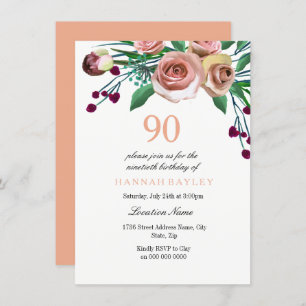 Invitation Peach Pink Burgundy Rose 90e anniversaire Invitati