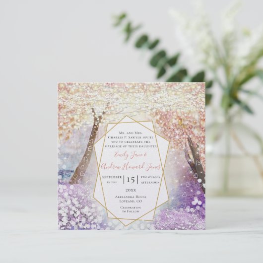 Invitation Peach Pink Coral Purple and Blue Fairytale Mariage (Debout devant)