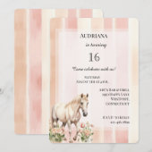 Invitation Peach Pink Crème Stripes Floral Horse Anniversaire (Devant / Derrière)