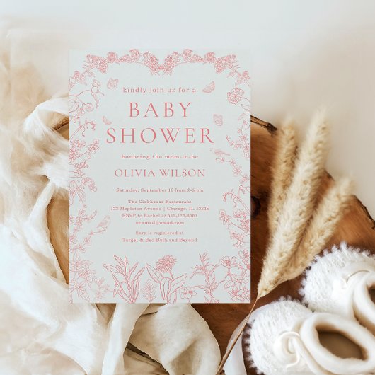 Invitation Peach Pink Garden Chinoiserie Baby shower