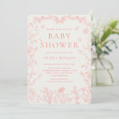 Invitation Peach Pink Garden Chinoiserie Baby shower (Debout devant)