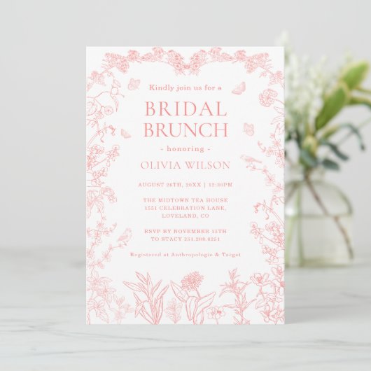 Invitation Peach Pink Garden Chinoiserie Bridal Brunch (Debout devant)