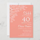 Invitation Peach Pink Pine Branch Surprise 40e anniversaire (Devant)