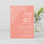 Invitation Peach Pink Pine Branch Surprise 40e anniversaire (Debout devant)