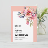 Invitation Peach pink rhododendron flowers sage green wedding (Debout devant)