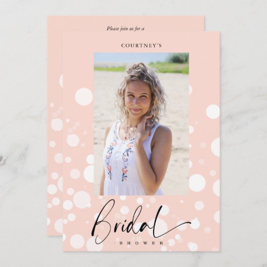 Invitation Peach Polka Dot Custom Photo Bridal Shower (Devant / Derrière)