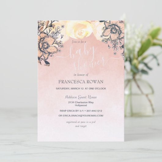 Invitation Peach Poppy + Baby shower Rose (Debout devant)