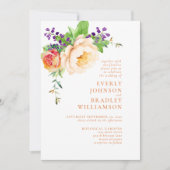 Invitation Peach Purple Aquarelle Florale Romantique Mariage (Devant)