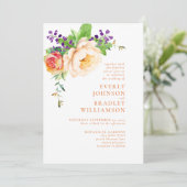 Invitation Peach Purple Aquarelle Florale Romantique Mariage (Debout devant)