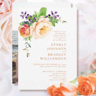 Invitation Peach Purple Aquarelle Florale Romantique Mariage