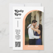 Invitation Peach Retro Arch Photo QR Code RSVP Super (Dos)