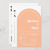Invitation Peach Retro Arch Photo QR Code RSVP Super (Devant / Derrière)