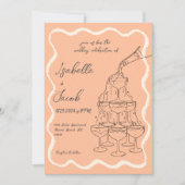 Invitation Peach Retro Champagne Tower Mariage tiré à la main (Devant)