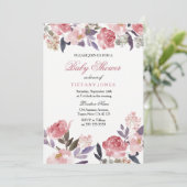 Invitation Peach rose Baby shower d'aquarelle florale Invitat (Debout devant)