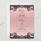 Invitation Peach Rose Black Enk dentelle élégante Mariage (Devant)