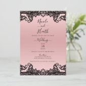 Invitation Peach Rose Black Enk dentelle élégante Mariage (Debout devant)