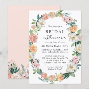 Invitation Peach rose Blanc Vert Floral Fête des mariées