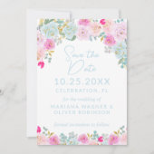 Invitation Peach Rose bleu violet Enregistrer la date (Devant)