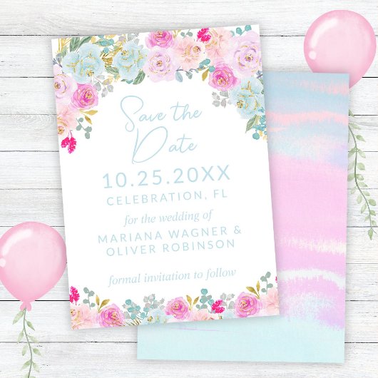 Invitation Peach Rose bleu violet Enregistrer la date