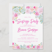 Invitation Peach Rose bleu violet Floral Surprise Party (Devant)