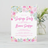 Invitation Peach Rose bleu violet Floral Surprise Party (Debout devant)
