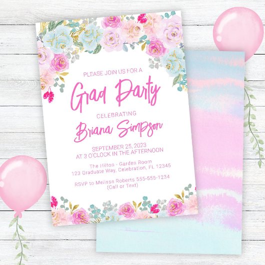 Invitation Peach Rose Bleu Violet Graduation Grad Party