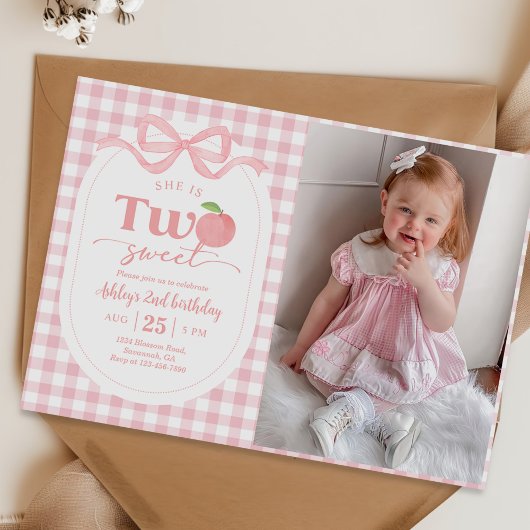 Invitation Peach rose En vichy douce 2e photo d'anniversaire